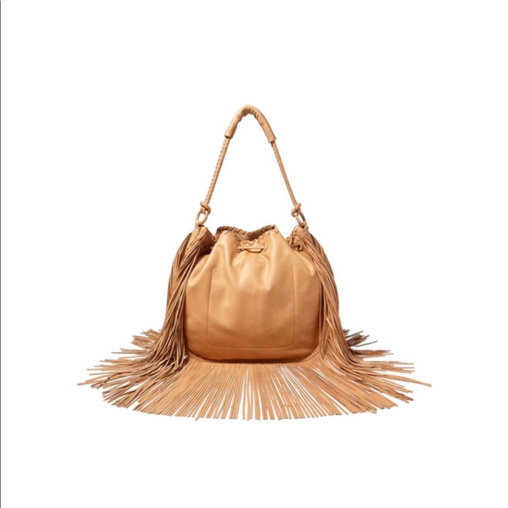 Ralph Lauren Collection Fringe Leather Hobo Bag Gem